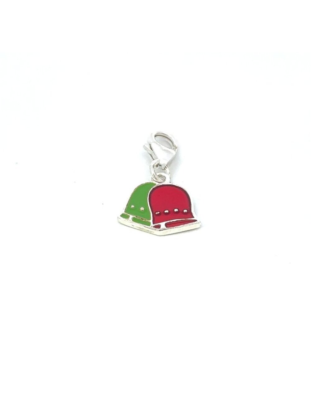 925 Sterling Silver Christmas Bell Charm, Green Red Enamel Holiday Pendant